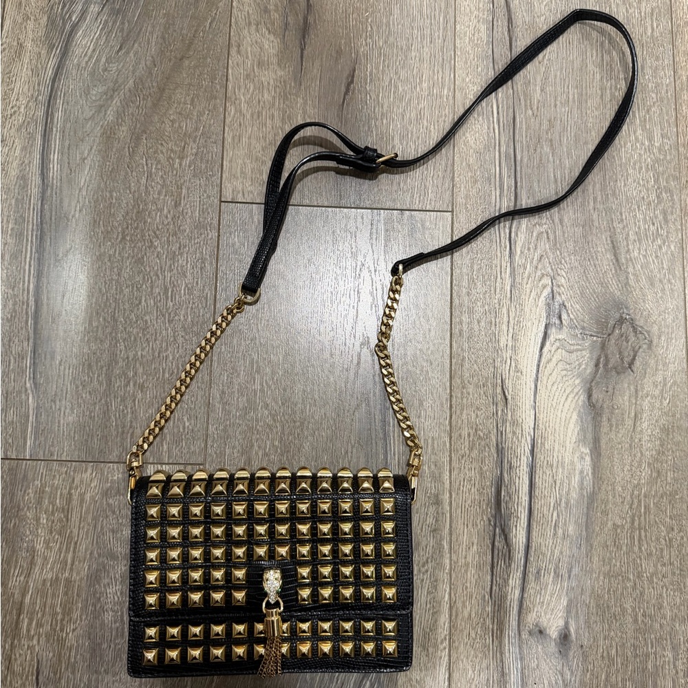 Aldo Black and Gold Studded Snake Purse